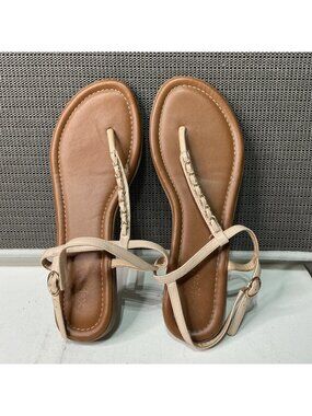 Xappeal Womens Beige & Brown Thong Sandals With Gold Chain Detail Size 11